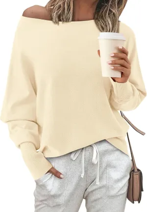 BTFBM Womens Trendy Off Shoulder Sweater 2024 Fall Long Sleeve Casual Loose Tunics Asymmetrical Pullover Going Out Tops