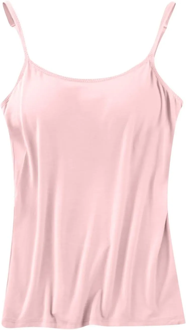 Built in Bra Tank Tops for Women Camisole Tops with Chest Pads Underwear One Thin Straps Sports Bottoming Shirt