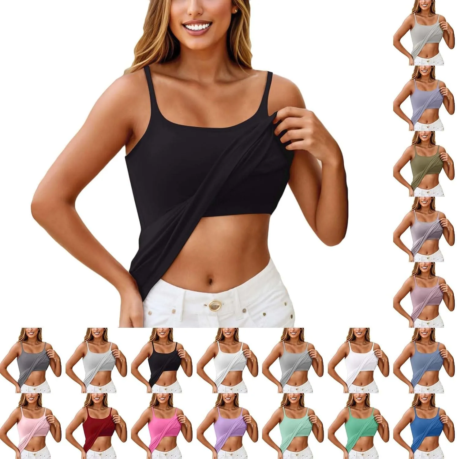 Camisole Tops for Women Built in Bra Spaghetti Strap Workout Yoga Shirts Basic Padded Tank Tops 2025 Summer Clothes