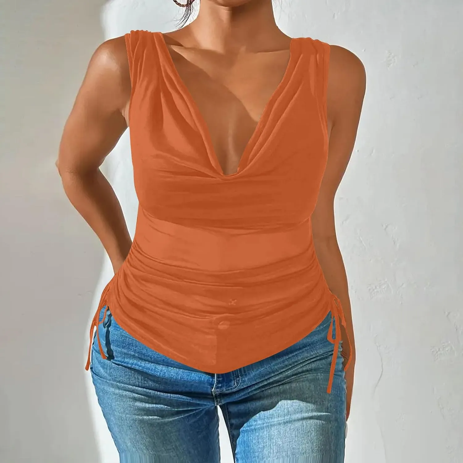 Compression Tanks for Women Deep V Neck Sleeveless Tummy Control Soft Shirts Fashion Smocked Summer Tops Clothes