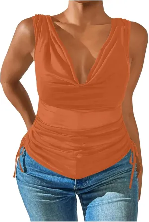Compression Tanks for Women Deep V Neck Sleeveless Tummy Control Soft Shirts Fashion Smocked Summer Tops Clothes