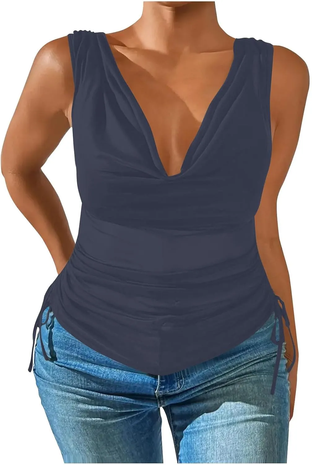 Compression Tanks for Women Deep V Neck Sleeveless Tummy Control Soft Shirts Fashion Smocked Summer Tops Clothes
