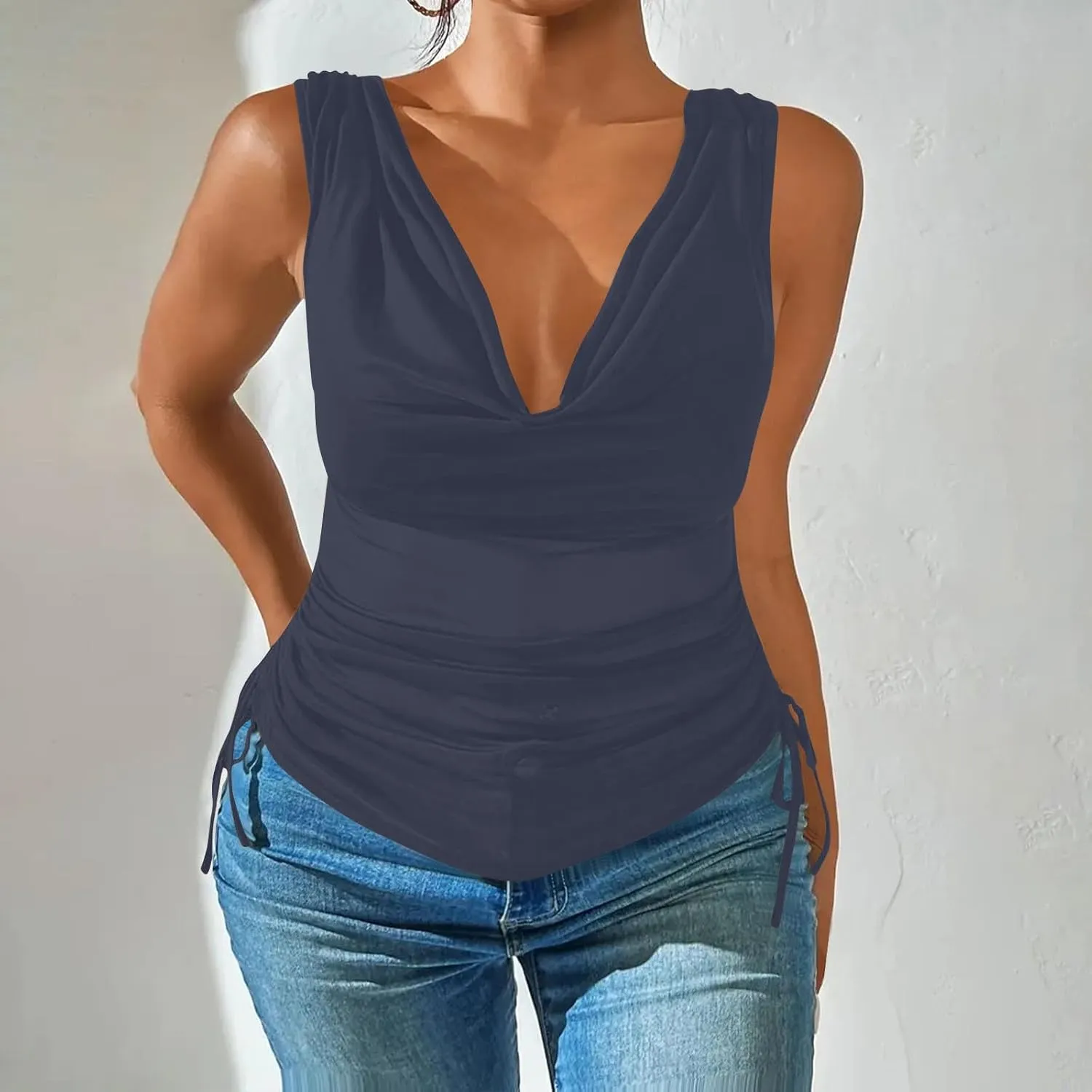 Compression Tanks for Women Deep V Neck Sleeveless Tummy Control Soft Shirts Fashion Smocked Summer Tops Clothes