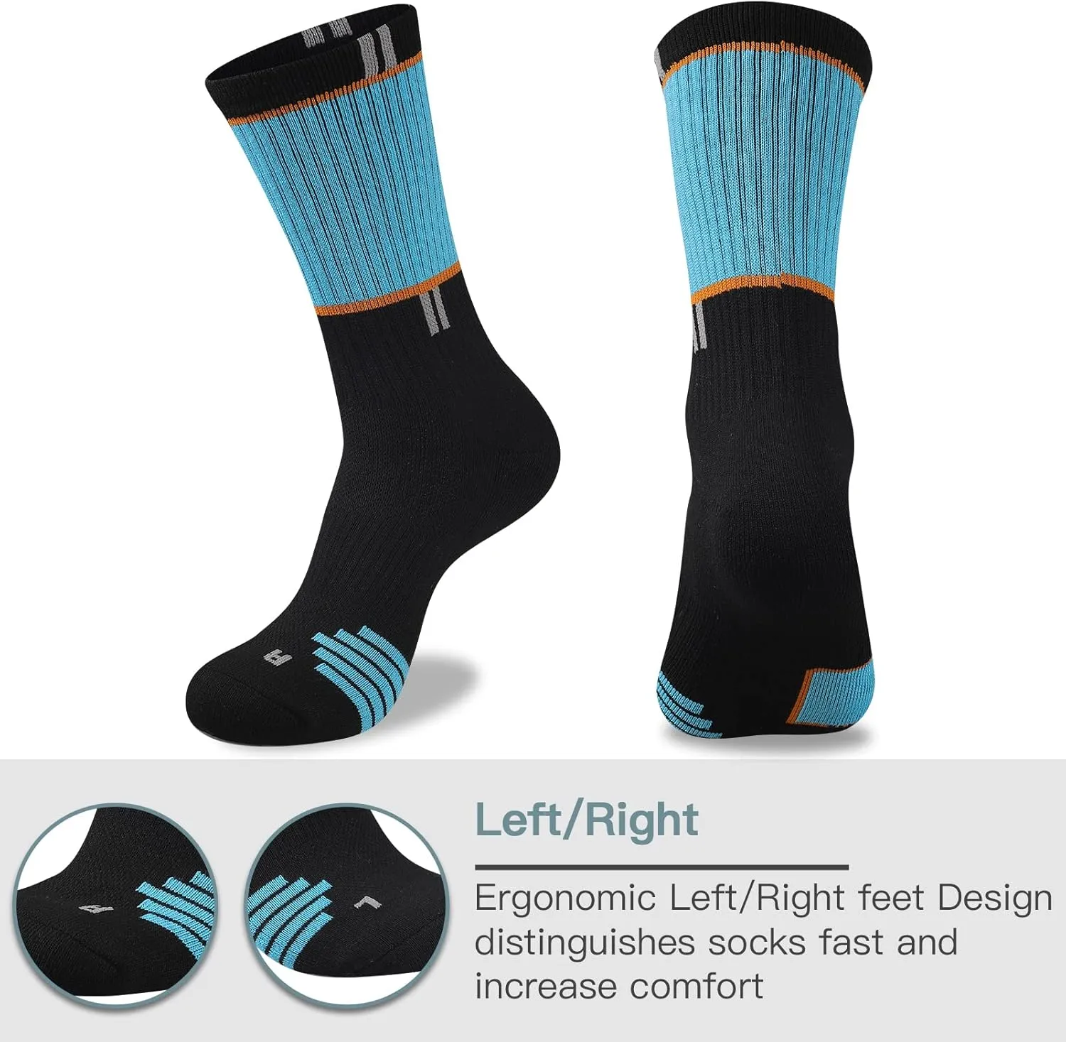 COOPLUS Mens 5 Pairs Hiking Crew Socks Athletic Cushioned breathable Trekking Socks Multi Performance