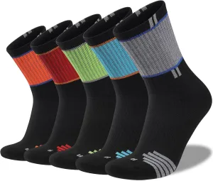 COOPLUS Mens 5 Pairs Hiking Crew Socks Athletic Cushioned breathable Trekking Socks Multi Performance
