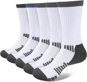 COOVAN Mens Crew Socks Moisture Wicking Thick Cushion Athletic Work Socks for men 5 Pairs