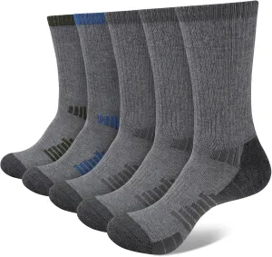 COOVAN Mens Crew Socks Moisture Wicking Thick Cushion Athletic Work Socks for men 5 Pairs