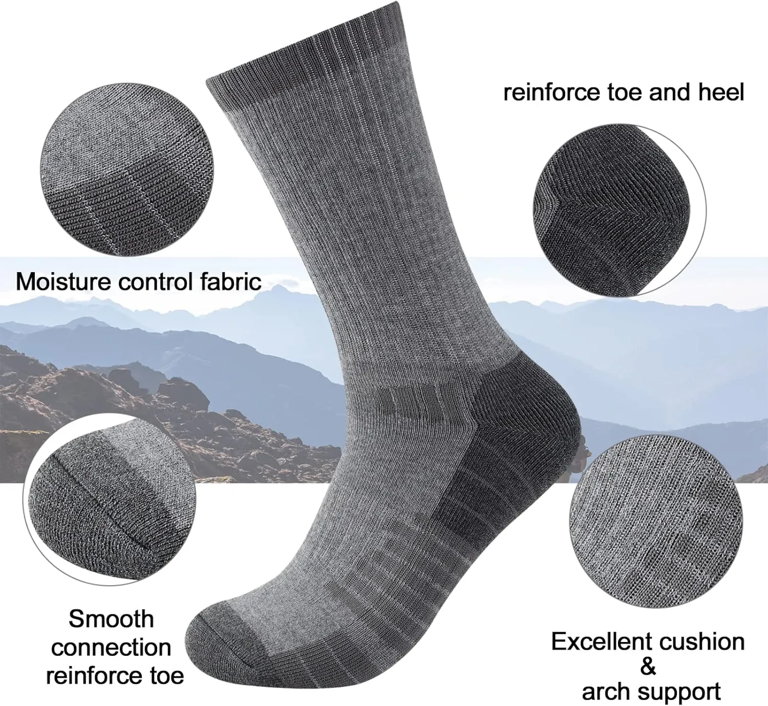 COOVAN Mens Crew Socks Moisture Wicking Thick Cushion Athletic Work Socks for men 5 Pairs