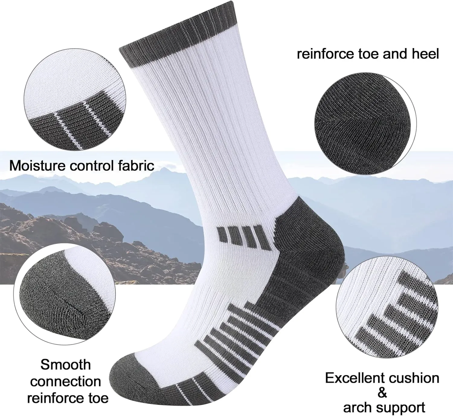 COOVAN Mens Crew Socks Moisture Wicking Thick Cushion Athletic Work Socks for men 5 Pairs