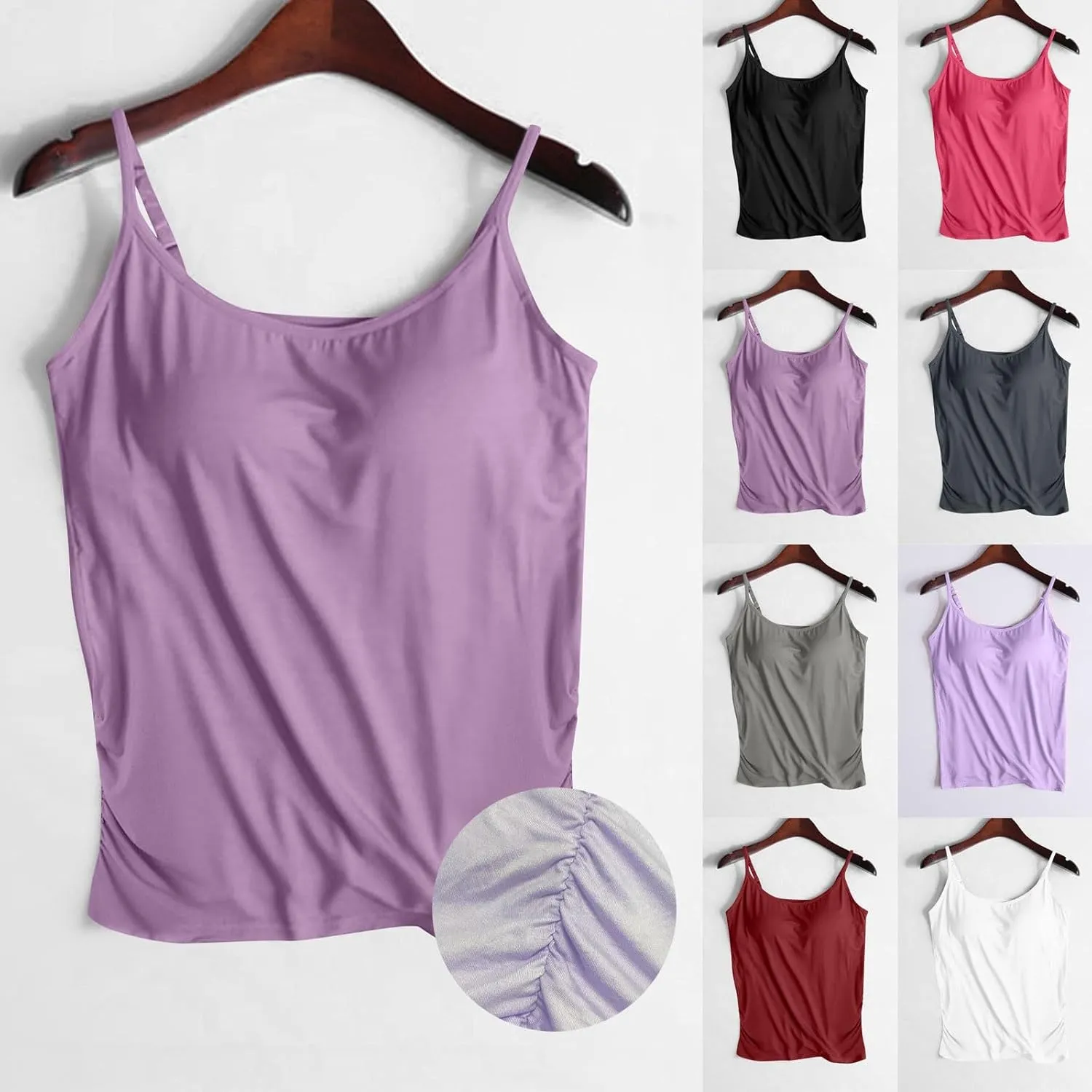 Cotton Camisole Tops for Women Built in Bra Plus Size Spaghetti Strap Tank Tops with Built in Bras Padded Camisoles