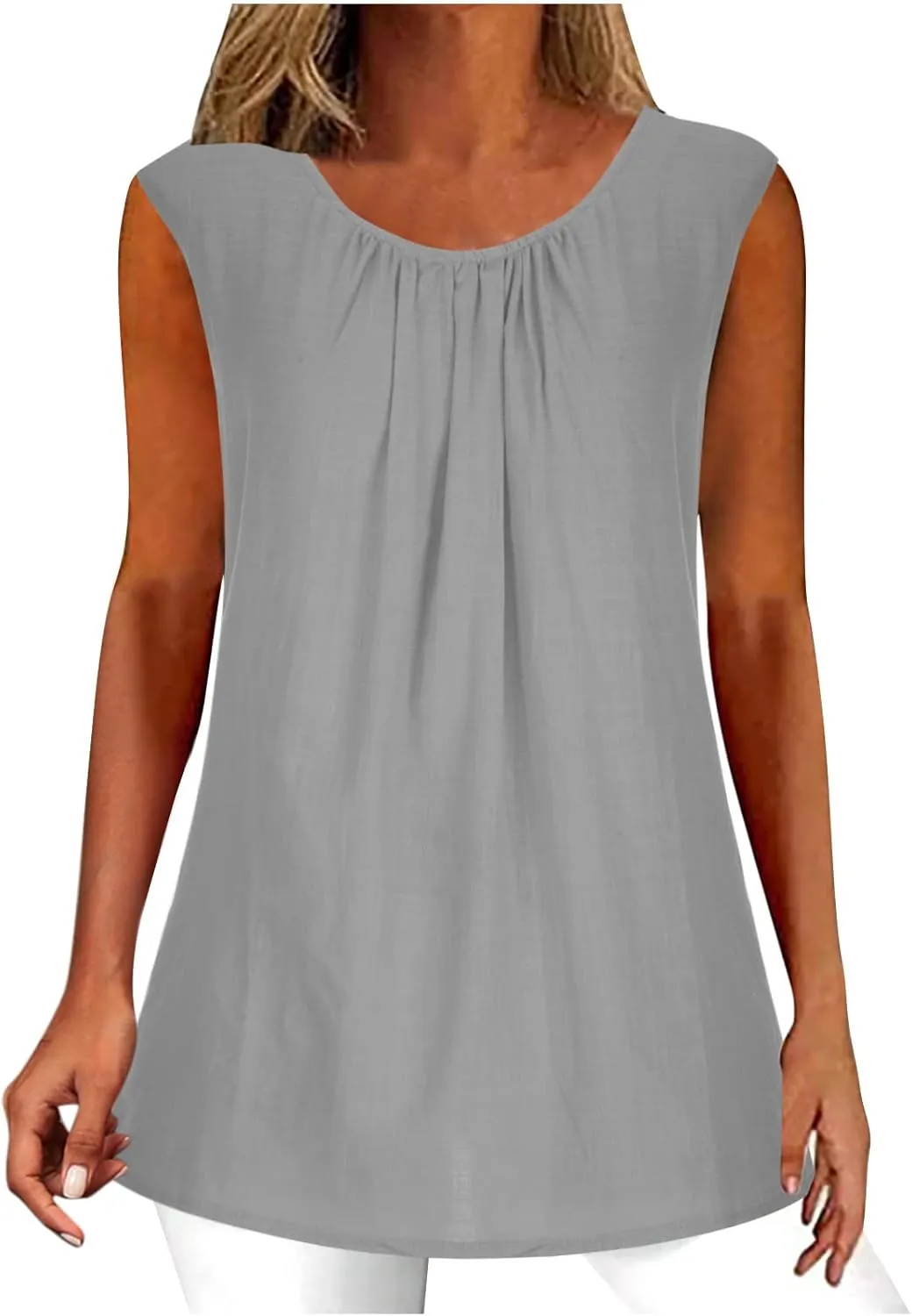 Cotton Linen Tank Tops for Women Cotton Gauze Crewneck Solid Color Sleeveless Shirt Plus Size Summer Shirts