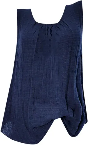 Cotton Linen Tank Tops for Women Cotton Gauze Crewneck Solid Color Sleeveless Shirt Plus Size Summer Shirts