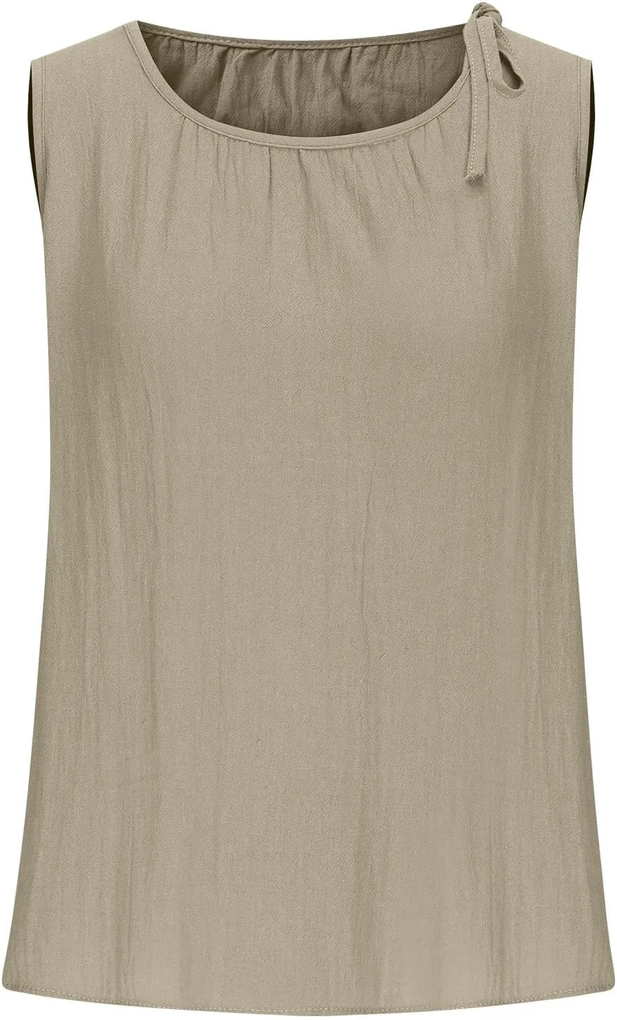 Cotton Linen Tank Tops for Women Summer Vacation Lounge Tops Loose Fit Sleeveless Round Neck Shirts Beach Tees
