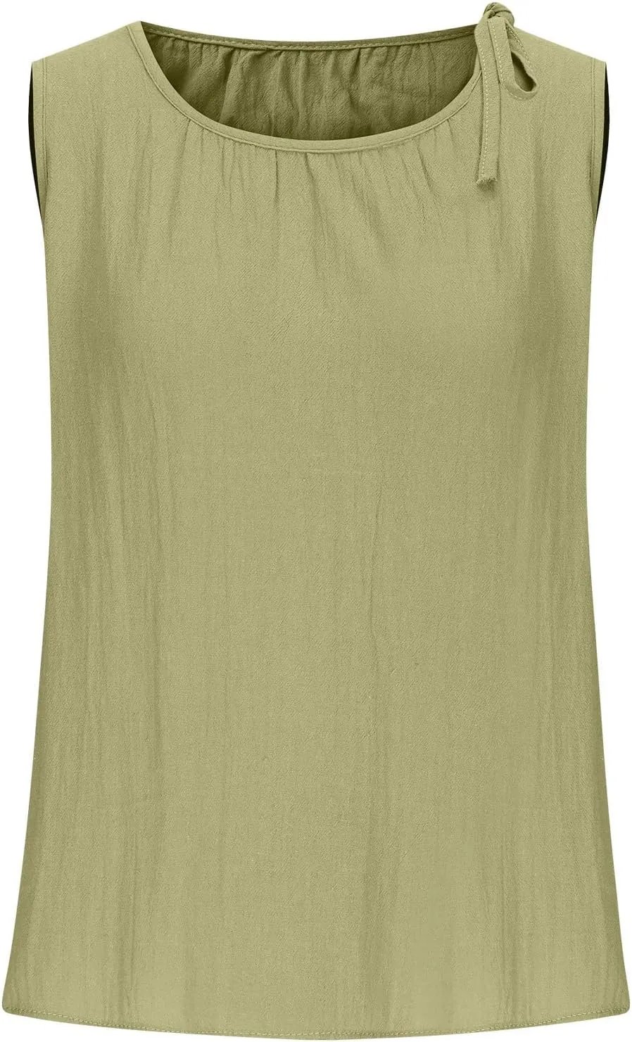 Cotton Linen Tank Tops for Women Summer Vacation Lounge Tops Loose Fit Sleeveless Round Neck Shirts Beach Tees