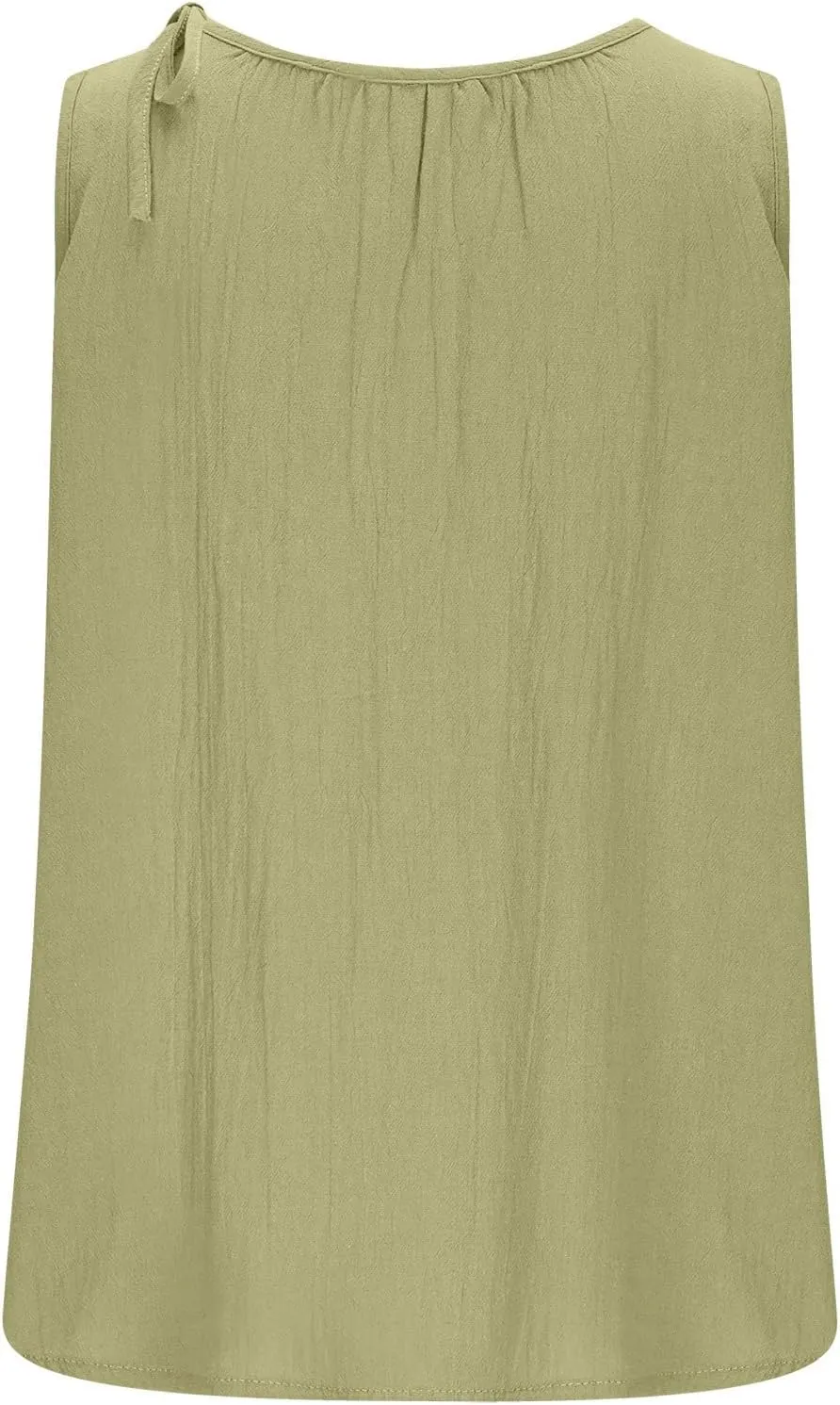 Cotton Linen Tank Tops for Women Summer Vacation Lounge Tops Loose Fit Sleeveless Round Neck Shirts Beach Tees