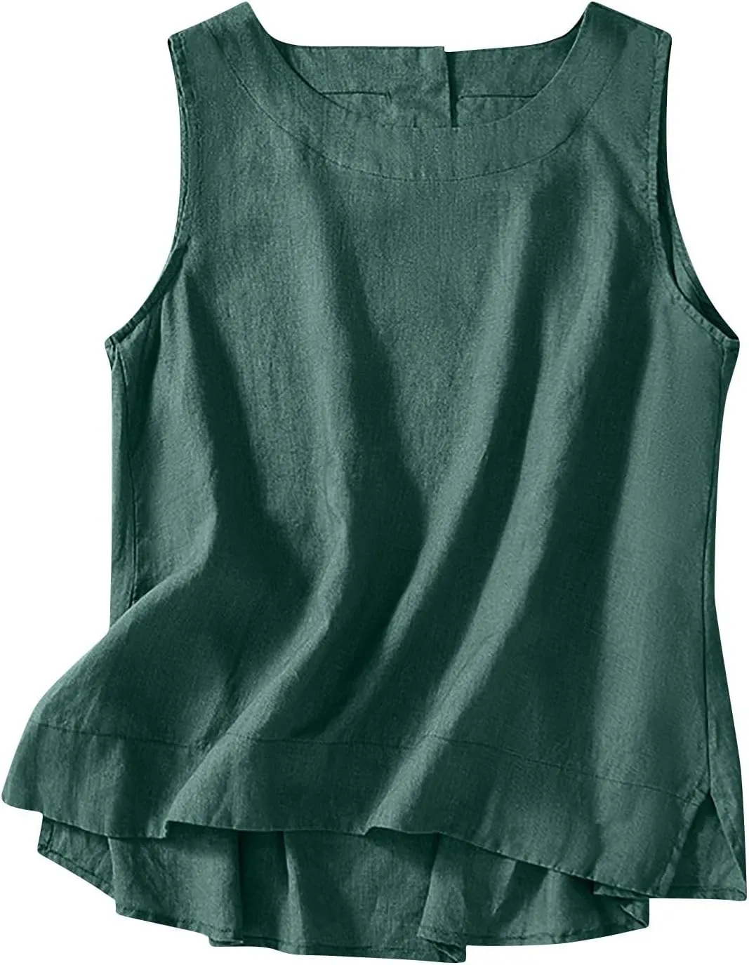 Cotton Linen Tank Tops for Women Summer Vacation Lounge Tops Loose Fit Sleeveless Scoop Neck Shirts Beach Tees Vests