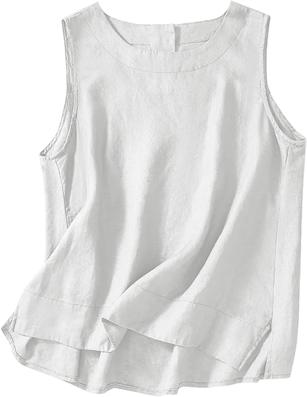 Cotton Linen Tank Tops for Women Summer Vacation Lounge Tops Loose Fit Sleeveless Scoop Neck Shirts Beach Tees Vests