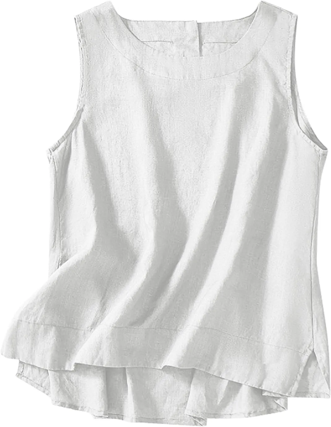 Cotton Linen Tank Tops for Women Summer Vacation Lounge Tops Loose Fit Sleeveless Scoop Neck Shirts Beach Tees Vests