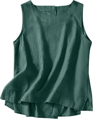 Cotton Linen Tank Tops for Women Summer Vacation Lounge Tops Loose Fit Sleeveless Scoop Neck Shirts Beach Tees Vests