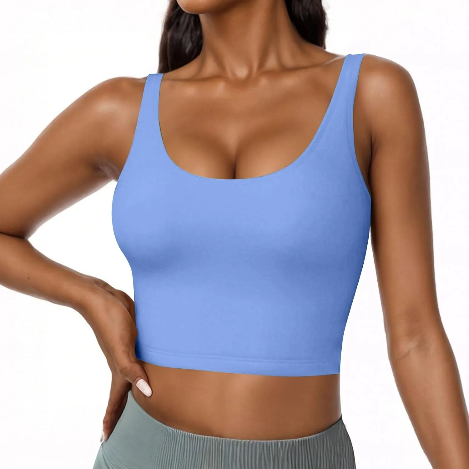 Cotton Tank Top with Built in Bra for Women, Seamless Muscle Athletic Yoga Tops Workout Shelf Bra Camisole Cami