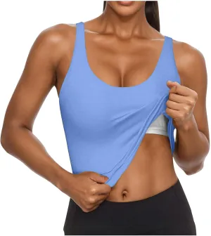 Cotton Tank Top with Built in Bra for Women, Seamless Muscle Athletic Yoga Tops Workout Shelf Bra Camisole Cami