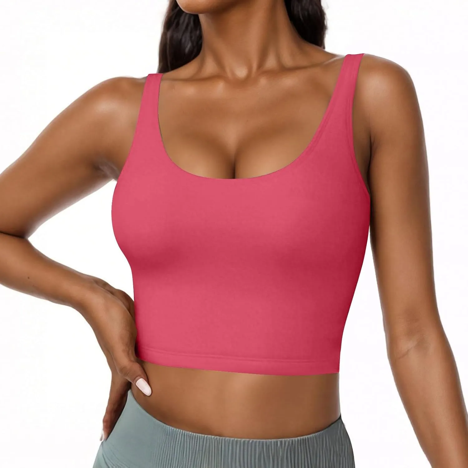 Cotton Tank Top with Built in Bra for Women, Seamless Muscle Athletic Yoga Tops Workout Shelf Bra Camisole Cami
