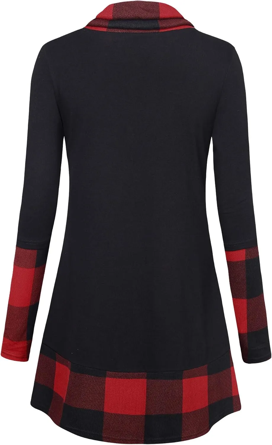 Cowl Neck Tunics Long Sleeve Patchwork Form Fitting Casual A-Line Top Blouse