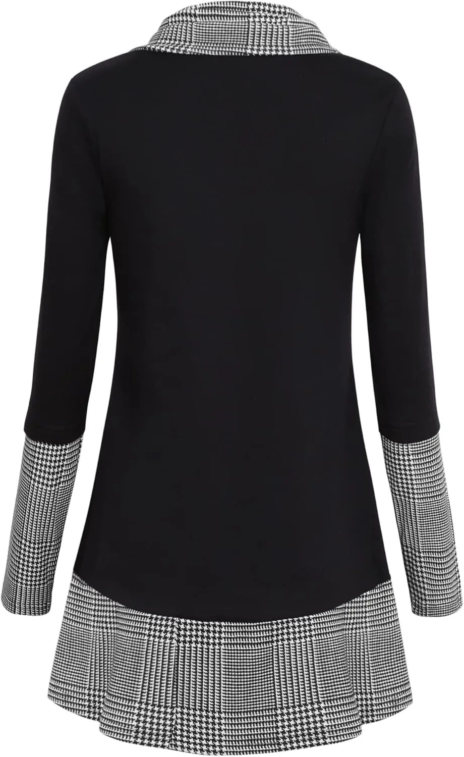 Cowl Neck Tunics Long Sleeve Patchwork Form Fitting Casual A-Line Top Blouse