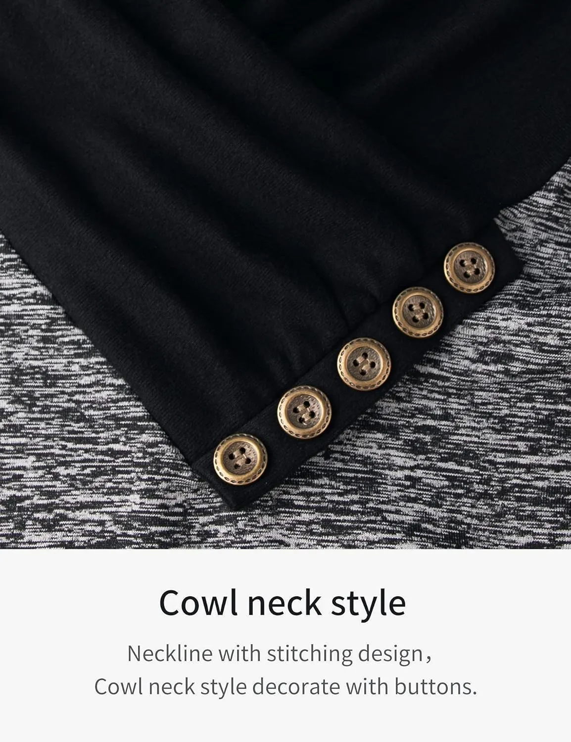 Cowl Neck Tunics Long Sleeve Patchwork Form Fitting Casual A-Line Top Blouse