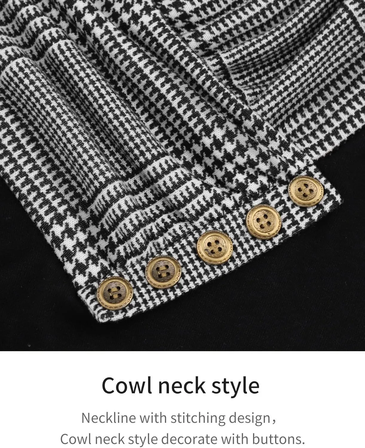 Cowl Neck Tunics Long Sleeve Patchwork Form Fitting Casual A-Line Top Blouse