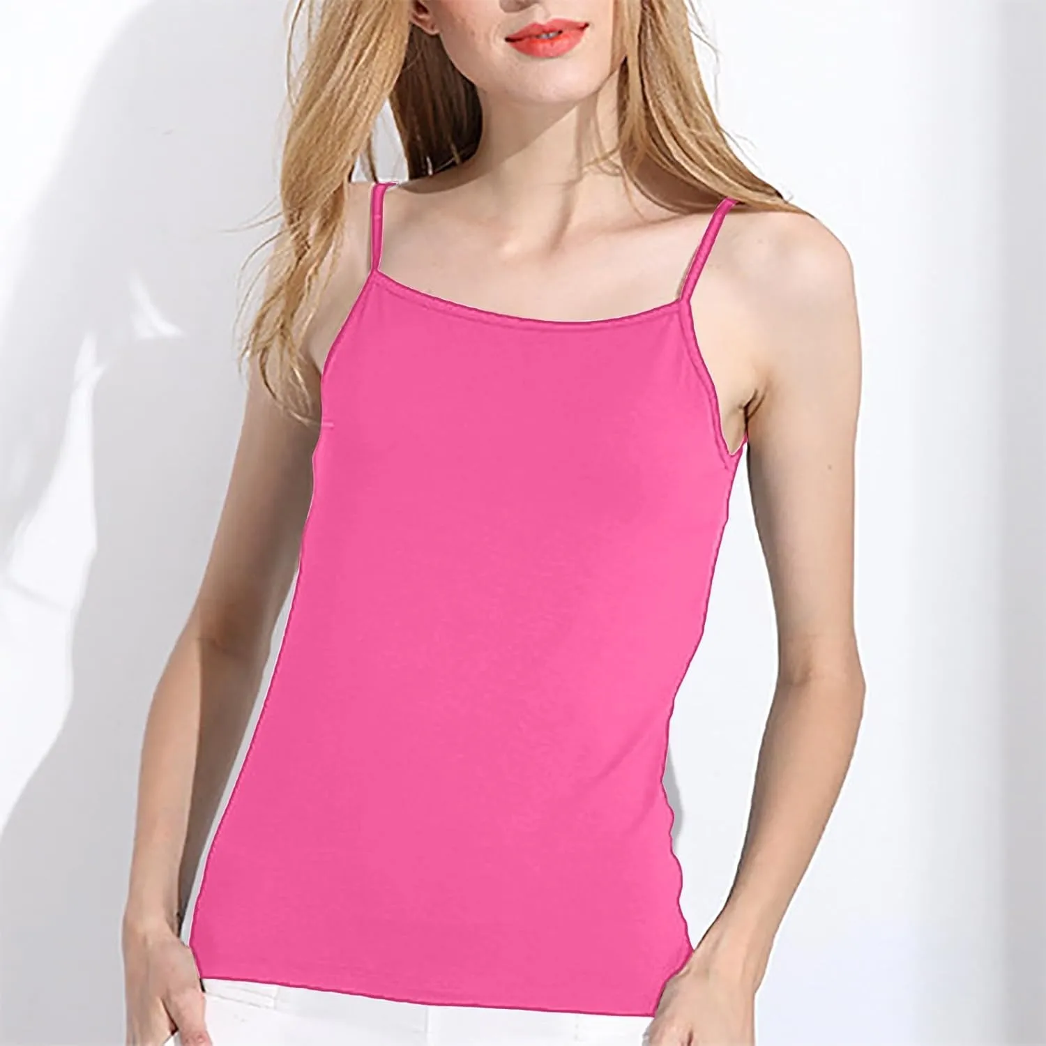 Cropped Camisole for Women Built in Bra Cotton Shelf Bra Crop Cami Adjustable Spaghetti Strap Tank Top 2025