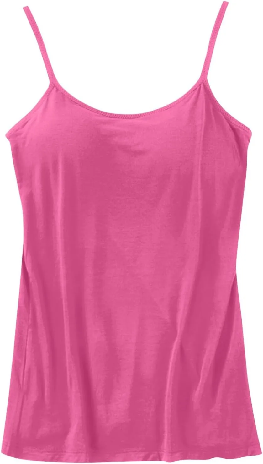 Cropped Camisole for Women Built in Bra Cotton Shelf Bra Crop Cami Adjustable Spaghetti Strap Tank Top 2025