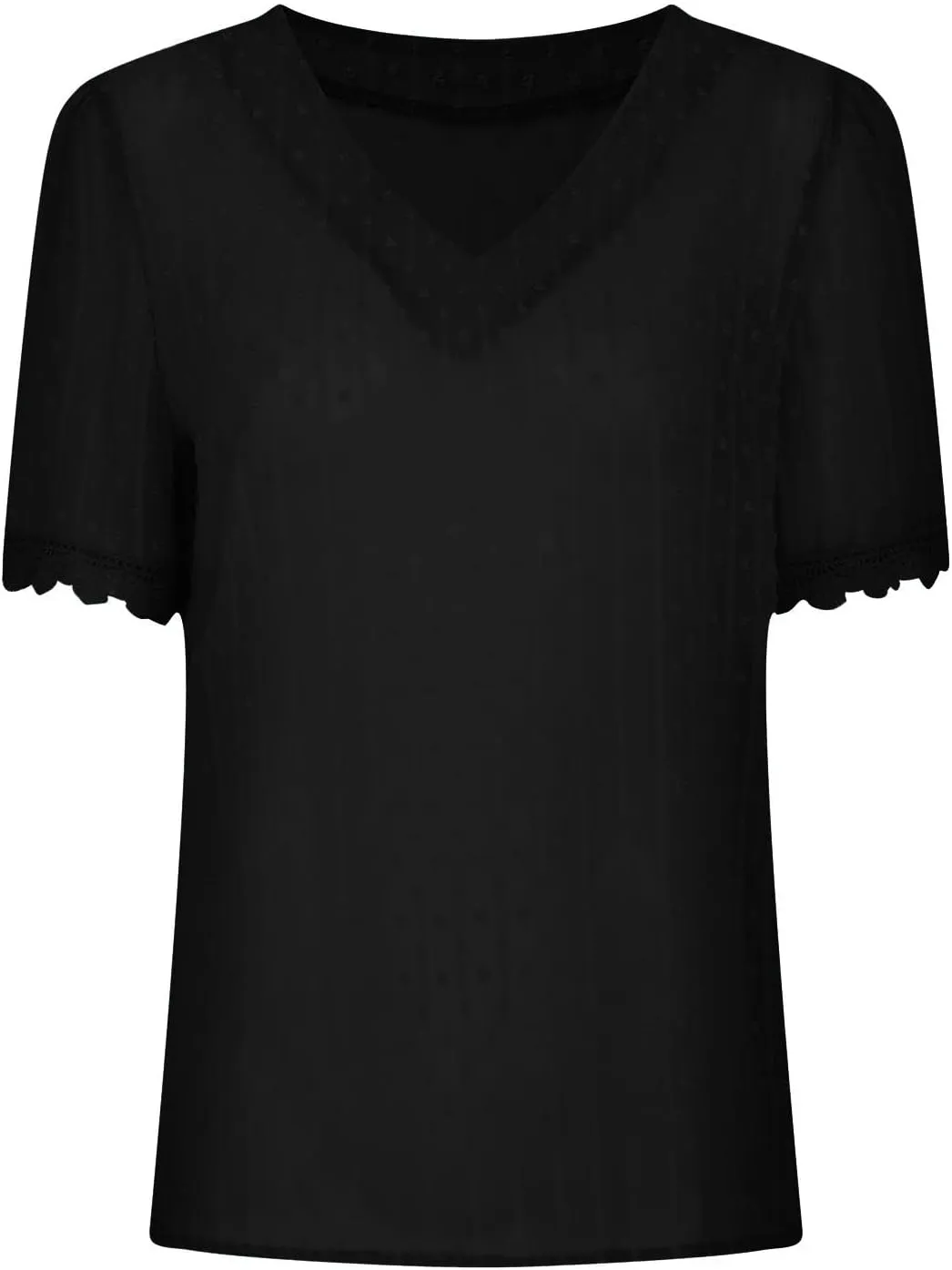 DASAYO Women Chiffon V Neck T-Shirts Lace Splice Swiss Dot Shirts Top Dressy Casual Fashion 2023 Summer Tshirts Blouses