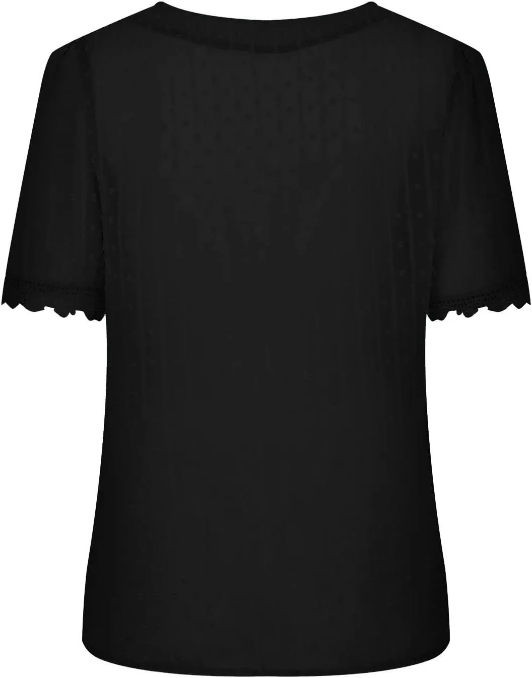 DASAYO Women Chiffon V Neck T-Shirts Lace Splice Swiss Dot Shirts Top Dressy Casual Fashion 2023 Summer Tshirts Blouses