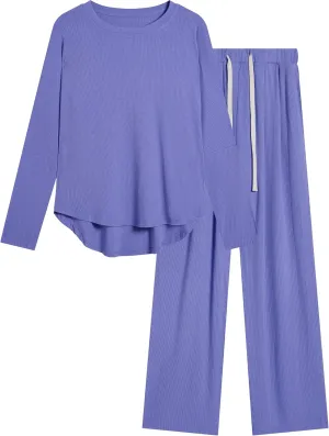 difficort Womens 2 Piece Outfits Batwing Sleeve Lounge Sets Wide Leg Loungewear Workout Sets with Pockets
