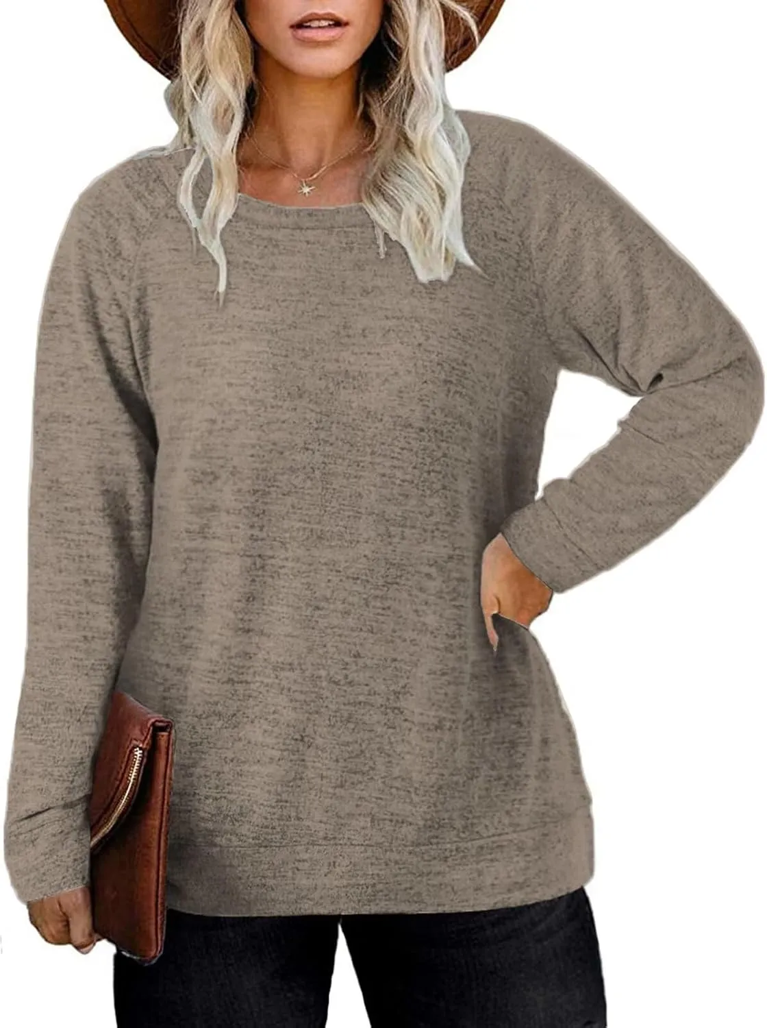 DOLNINE Women's-Plus-Size-Sweatshirts Long Sleeve Tops Crewneck Shirts Casual Tunics XL-4XL
