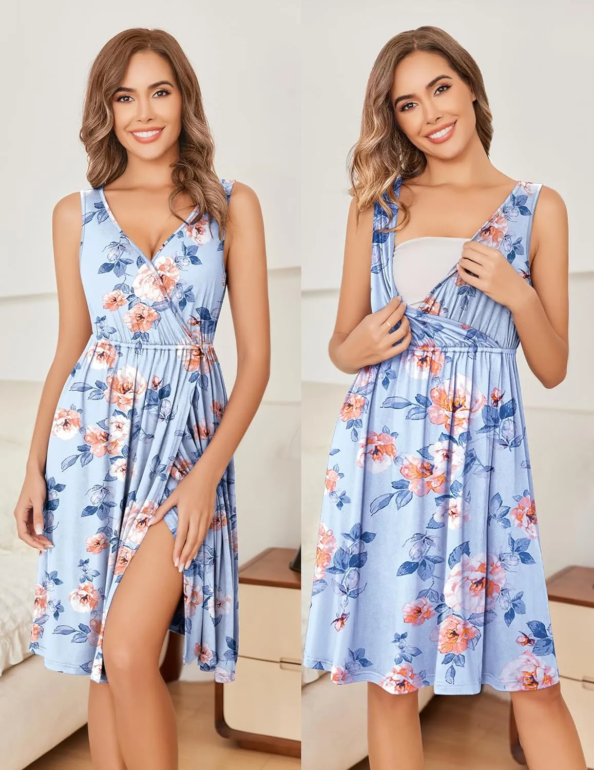 Ekouaer Maternity Nursing Gown and Robe Set Labor Delivery Nursing Nightgowns for Breastfeeding Pregnancy Clothes