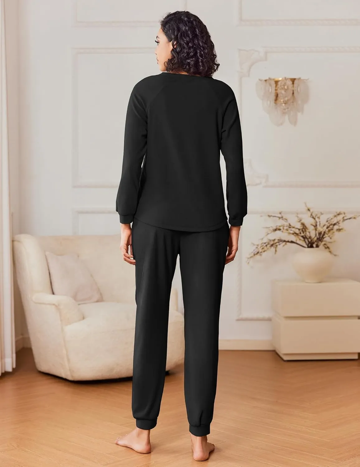 Ekouaer Womens Fuzzy Fleece Pajama Sets Long Sleeve Jogger Sets Comfy Sleepwear Loungewear with Pockets