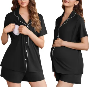 Ekouaer Women's Maternity Nursing Pajama Sets Button Down Postpartum Pajamas Short Sleeve Breastfeeding Clothes