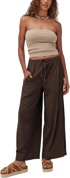 Faleave Women's Linen Palazzo Pants Summer Wide Leg High Waist Casual Lounge Pant Trousers with Pocket