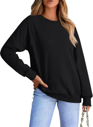 Fall Shirts For Women 2024 Women Fashion Casual Loose Solid Color Padded Crewneck Oversized Women Sweatshirt
