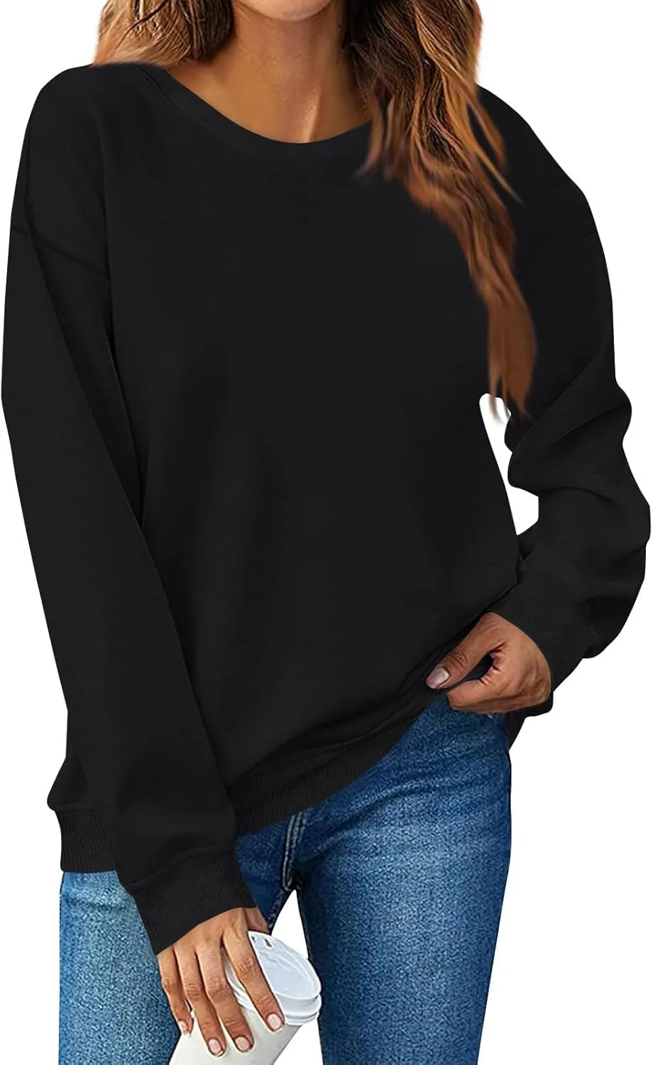Fall Shirts For Women 2024 Women Fashion Casual Loose Solid Color Padded Crewneck Oversized Women Sweatshirt