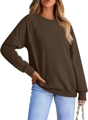 Fall Shirts For Women 2024 Women Fashion Casual Loose Solid Color Padded Crewneck Oversized Women Sweatshirt