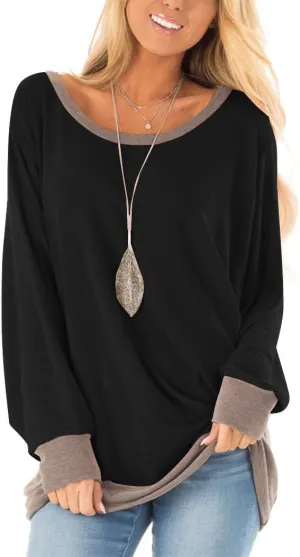 Fallorchid Womens Long Sleeve Tops Crew Neck Tunics Clothes Casual Color Block Sweatshirt