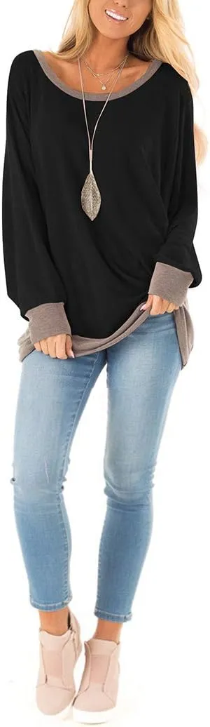 Fallorchid Womens Long Sleeve Tops Crew Neck Tunics Clothes Casual Color Block Sweatshirt