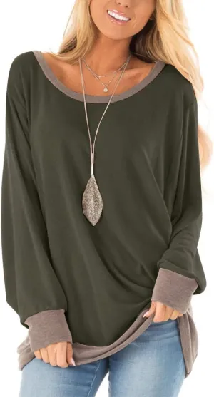 Fallorchid Womens Long Sleeve Tops Crew Neck Tunics Clothes Casual Color Block Sweatshirt
