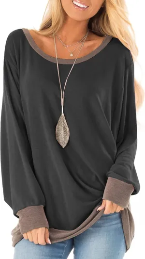 Fallorchid Womens Long Sleeve Tops Crew Neck Tunics Clothes Casual Color Block Sweatshirt