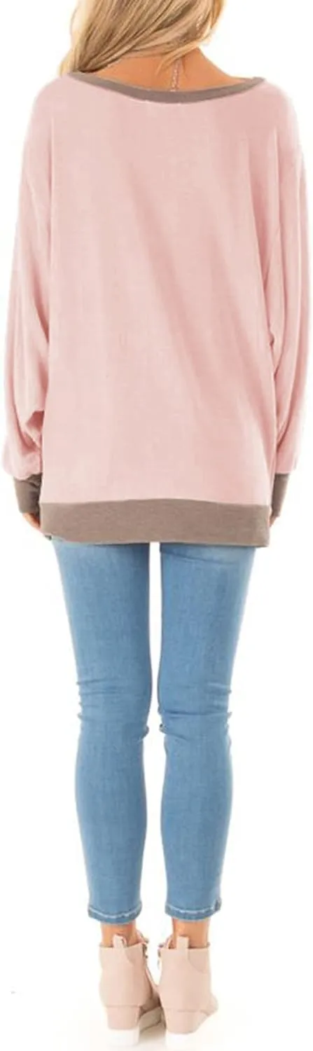 Fallorchid Womens Long Sleeve Tops Crew Neck Tunics Clothes Casual Color Block Sweatshirt
