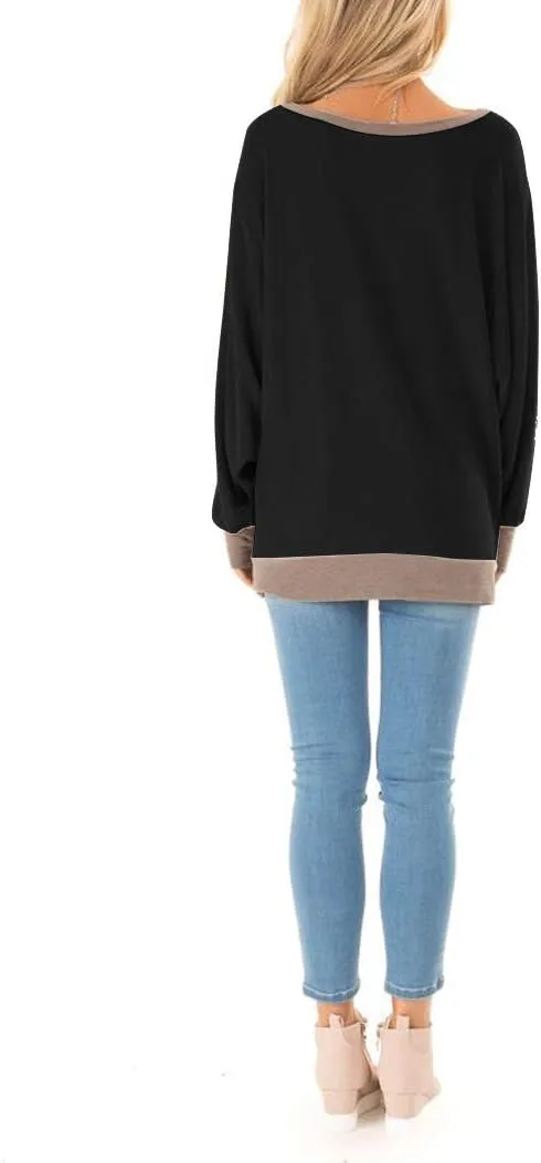 Fallorchid Womens Long Sleeve Tops Crew Neck Tunics Clothes Casual Color Block Sweatshirt