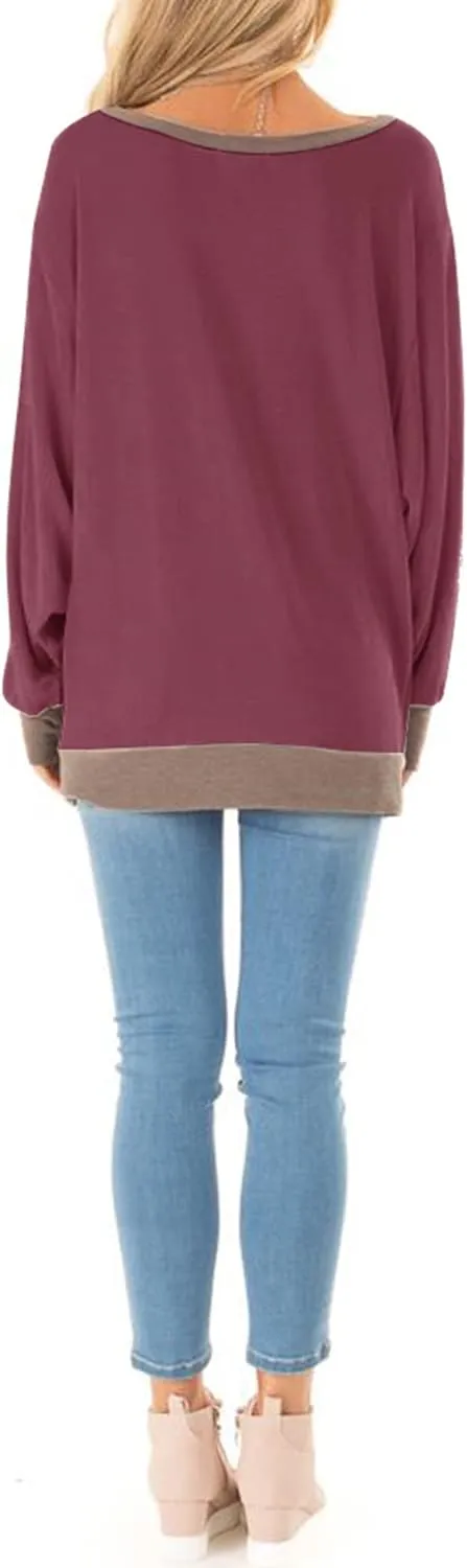Fallorchid Womens Long Sleeve Tops Crew Neck Tunics Clothes Casual Color Block Sweatshirt